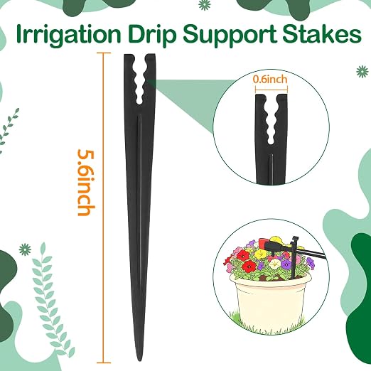 100 Pieces Drip Irrigation Support Stakes for 1/4 Inch Drip Tubing, 1/4" Tubing Hold Stakes Tool for Irrigation System Hose & Emitter Support for Vegetable Flower Beds Lawn Supplies