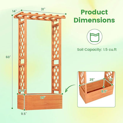 S AFSTAR Raised Garden Bed with Trellis, Wood Planter Box with Hanging Roof & Drainage Holes for Climbing Plants, Vines, Flowers & Vegetables, Indoor Outdoor Plant Container for Patio & Yard