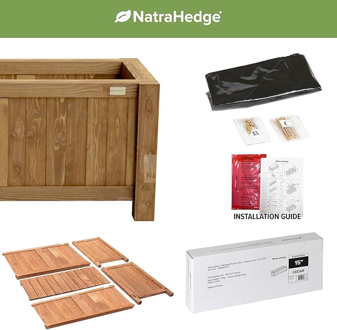 NatraHedge Hampton Classic Wooden Planter Box (44"" Lx15 Wx15 H) Brown | (Brown) Indoor and Outdoor Rectangular Garden Use for Patio Yard Greenhouse Vegatable Flowers and Herb | Weather Resistant