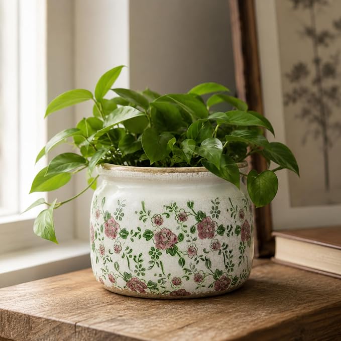 Dosayes Large Ceramic Pot for Planters, Ice Crack Glazed Flower Pot with Drainage Holes,5.91inch Vintage Planters for Indoor and Outdoor (RED)