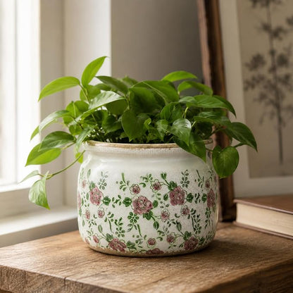 Dosayes Large Ceramic Pot for Planters, Ice Crack Glazed Flower Pot with Drainage Holes,5.91inch Vintage Planters for Indoor and Outdoor (RED)
