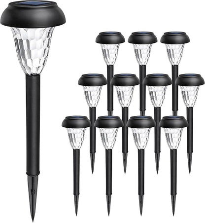 GIGALUMI 12 Pack Solar Lights Outdoor Waterproof, Cool White Pathway Lights Solar Powered, Landscape Lighting, Solar Garden Light for Decor, Patio, Garden, Yard, Pathways, Walkways
