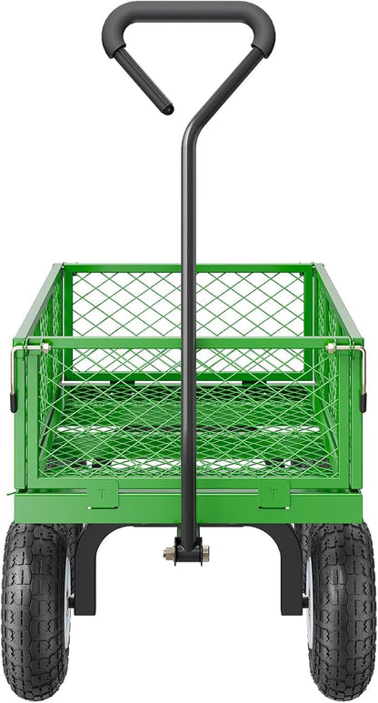 VEVOR 680 Lbs Steel Garden Cart on Wheels, Heavy Duty Garden Wagon Cart Pullable, Metal Outdoor Utility Yard Wagon Carts with 10" Tires, Mesh Removable Sides and 180°Rotating Handle
