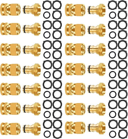 Garden Hose Quick Connector, No-Leak 3/4 Inch GHT Thread Fitting Water Hose Female Adapter and Male Adapter, Heavy-Duty Rust Resistant Brass Water Pipe Connect, Easy to Use (14 Pack ）