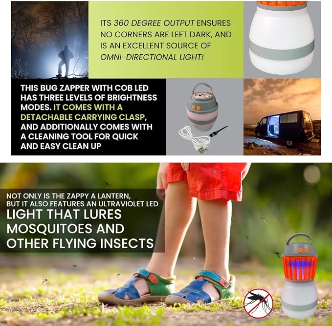 (GG-ZAPPY) Zappy Rechargeable Lantern with Built in Bug Zapper, USB Rechargeable Lantern, 330 Lumens, Orange