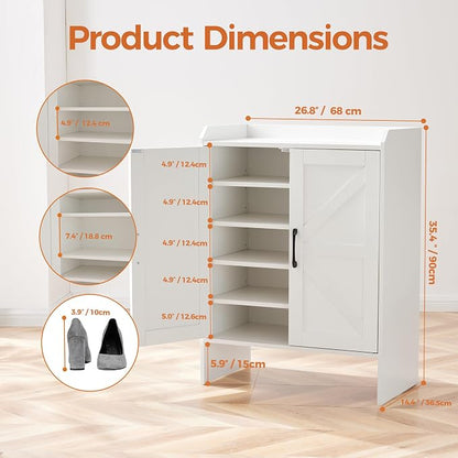 Mericonia Farmhouse Shoe Cabinet with Doors, Modern Large 5-Tier Shoe Storage Cabinet with Adjustable Shelves, Wooden Shoe Organizer for Entryway, Hallway, Closet, Bedroom, Living Room