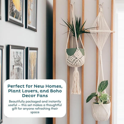 Nook Theory 4-Pack Macrame Plant Hangers with 8 Hooks - Hanging Planters for Indoor Plants, Boho Macrame Hangers Indoor Outdoor, Decorative Plant Hanger Indoor (Black)