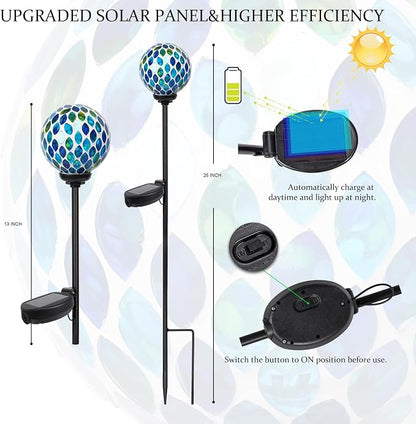 VCUTEKA Solar Lights Outdoor Decorative - Waterproof Mosaic Solar Garden Light, LED Pathway Stake for Landscape Lawn Patio Yard, Solar Globe Lights Outdoor, 1 Pack Green Yellow