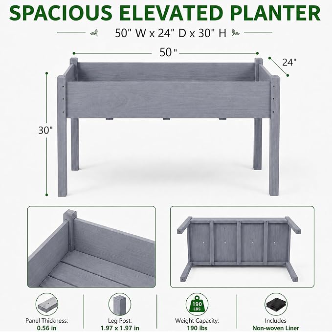 30" H Raised Garden Bed with Legs, Fir Wood Elevated Garden Bed Planter Box | Plant Stand Indoor/Outdoor for Tomato, Strawberry Herb Garden Planter