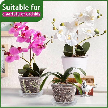 REMIAWY Orchid Pot, 8 Pack Orchid Pots with Holes and Saucers, 5.5 Inch Clear Plastic Flower Planters for Repotting Indoor Outdoor, Breathable Slotted Nursery Planter