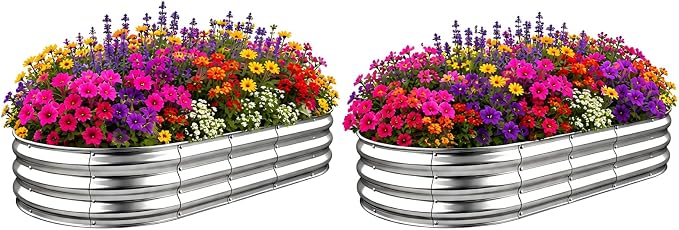 2 Pack 6×3×1 FT Galvanized Raised Garden Bed Kit, 12-Inch Deep Oval Metal Planter Boxes, Rust-Resistant Deep Root Planters for Outdoor Vegetables, Flowers, Herbs, Strawberry, tomatoes, Classic Silver