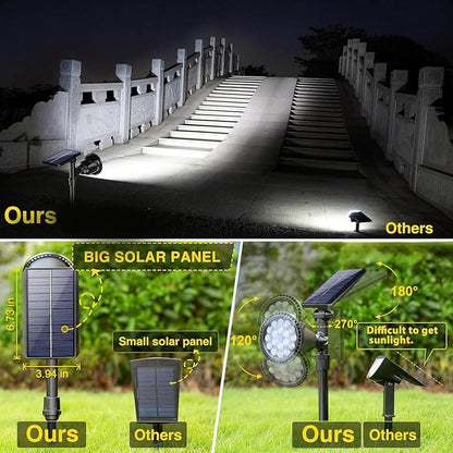 ROSHWEY Solar Spot Lights Outdoor - 600LM Spotlights Waterproof Outside Flood Lighting for Driveway Backyard Patio Garden Landscape Deck Garage (Cool White, 2 Pack)