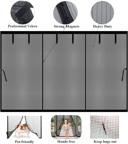 Magnetic Garage Door Screen 16x10ft Hands Free Net Curtains, Retractable Fiberglass Doors Cover Closure for 2 3 Car Garage Carport Patio Balcony Porch Gazebo Backyard Greenhouse RV (Black, 16x10ft)