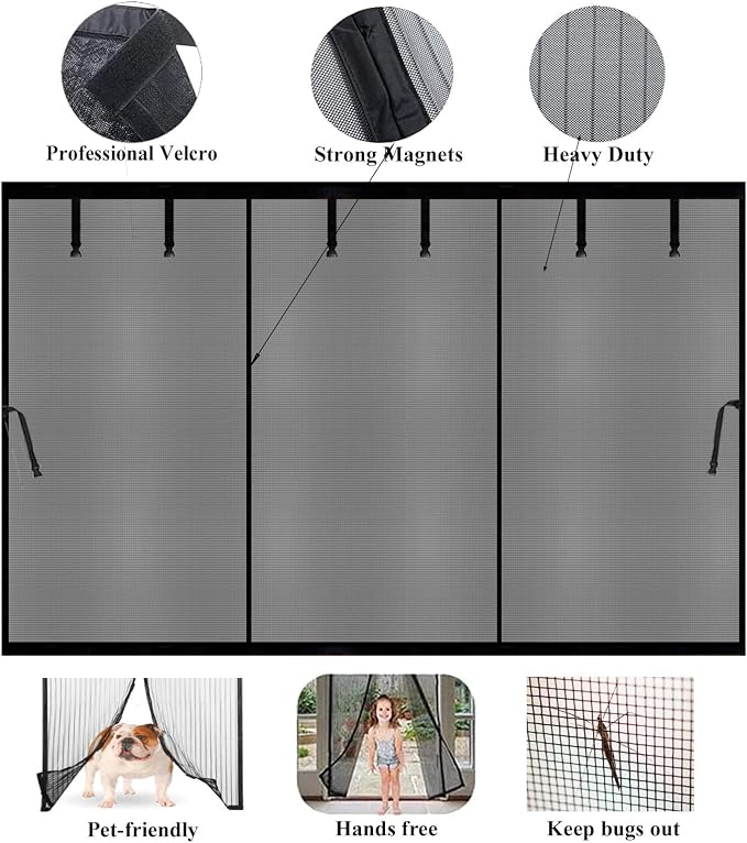 Magnetic Garage Door Screen 16x12ft, Hands Free &Pet Friendly, Net Curtains, Retractable Fiberglass Doors Cover Closure for 2 3 Double Car Garage Carport Patio Porch Backyard RV (Black, 16x12ft)