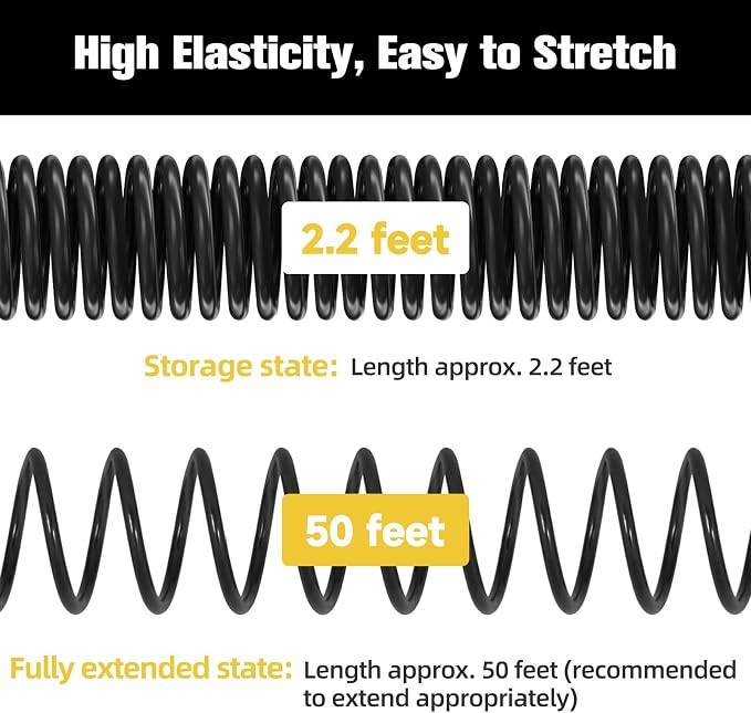 Coil Hose,3/8" EVA Coil Garden Hose 50 FT,Curly Water Hose Lightweight with Brass Connectors,Recoil Garden Hose Includes 8-Pattern Spray Nozzle for Boat, Yard, Patio, Green