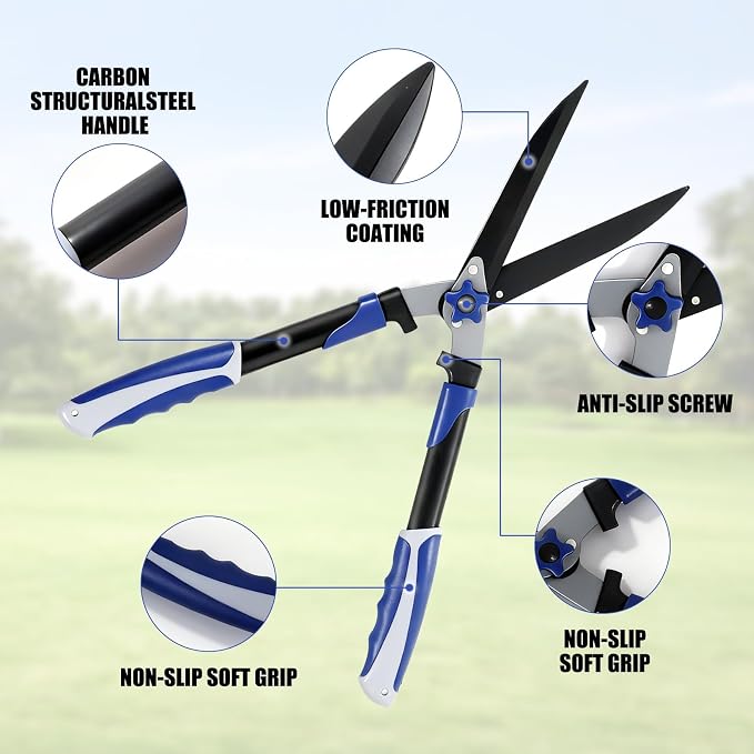 24" Hedge Shears, Wavy Blade Garden Scissors & Pruning Shears, Garden Shears For Trimming/Shaping Hedges and Shrubs in Lawn Yard