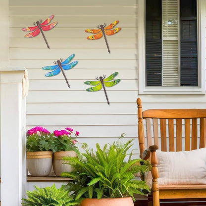 Metal Dragonfly Wall Decor, 4 Pack 13 inch Metal Dragonflies Wall Art Hanging Sculpture Decorations for Outdoor, Yard Patio Fence Garden Outside Decor