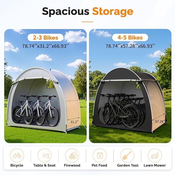 VINGLI Bike Storage Shed Tent for 4-5 Bikes, Outdoor Portable Bicycle Storage Shed with Carry Bag, Waterproof Bike Tent for Motorcycle, Garden Tools, Lawn Mower, Black