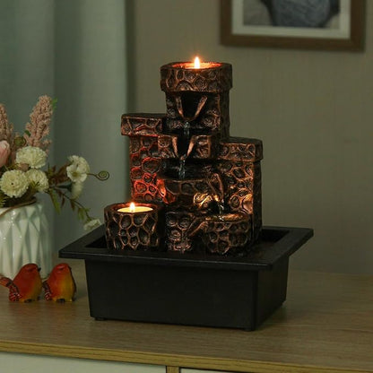 Water Fountain Indoor Moon Themed Tabletop Water Fountain with Candles Holes for Home Decor Meditation (Moon)