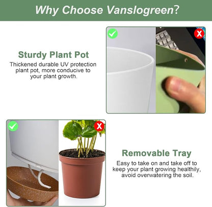 Vanslogreen Planters for Indoor Plants, 10/9/8 Inch Self Watering Plant Pots with Drainage Hole, Plastic Planters Flower Pots for Indoor Outdoor Plants (White)