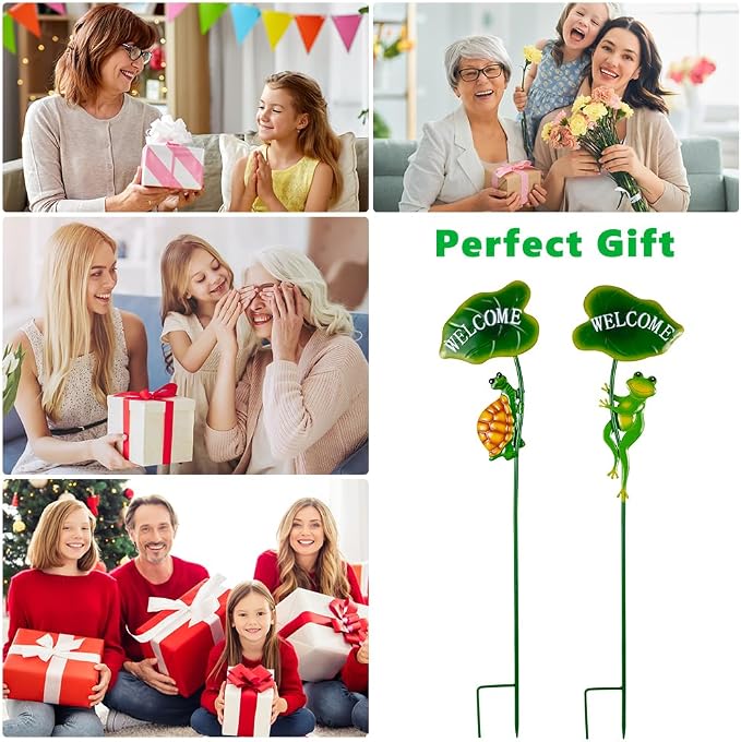 2Pack Frog Decorative Garden Stakes,Metal Tortoise Yard Art Decor for Outside Decor,Spring Outdoor Decor for Pathway,Lawn,Patio,Yard