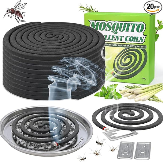 20 Pack Mosquito Repellent Coils, Natural Citronella Mosquito Coils Outdoor Indoor - 7 Hour Long Lasting Bug Repellent for Yard, Camping - Plant Based Insect Control with 1 Holder 2 Stands