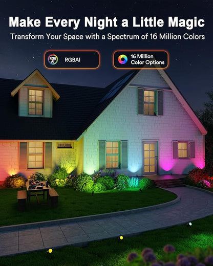 Lumary 6 Pack Smart Landscape Lights Gen2, 56FT Outdoor Spotlights | RGBAIWW color changing, warm white, IP65 outdoor rated, app/Alexa/Google/remote control, 56FT cable for yard & pathway