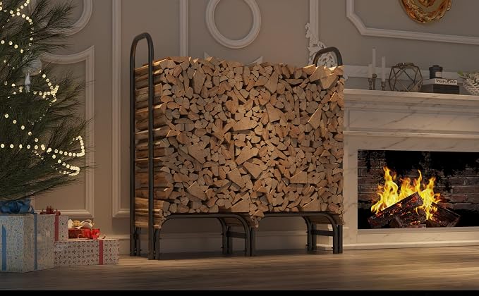 4ft Firewood Rack Heavy Duty Indoor Outdoor Firewood Storage Log Rack with Cover，Black Round Tube