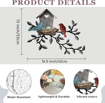 COLOR VALLEY ART-Metal Bird Wall Art Birds on The Branch Wall Decor Leaves with Birds Sculpture Bird Silhouette Metal Ornament Branch Wall Hanging Sign for Balcony Garden Decor (Dark Grey-16.5''x13'')