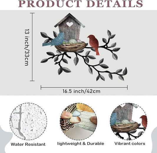 COLOR VALLEY ART-Metal Bird Wall Art Birds on The Branch Wall Decor Leaves with Birds Sculpture Bird Silhouette Metal Ornament Branch Wall Hanging Sign for Balcony Garden Decor (Dark Grey-16.5''x13'')