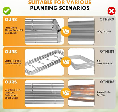 NEWBULIG Galvanized Raised Garden Bed Outdoor, 12x4x1ft 2 Pack Metal Planter Box for Gardening, Rust-Resistant Rectangular Raised Flower Bed for Vegetables Flowers Herbs, Open Bottom, Easy Assembly