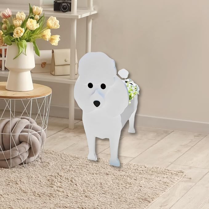 Poodle Dog Planter Pots, 9.45 x 8.35 x 13.39 Inches | Dog Flower Pot, Cute Animal Shaped Plant Pot, Gifts for Women & Pet Lovers, Indoor Outdoor Garden Home Office Decor
