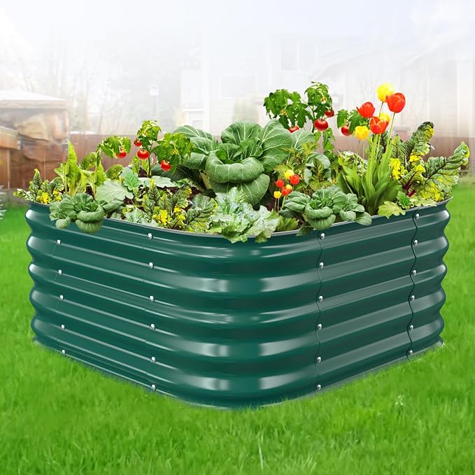 Green Painted Galvanized Raised Garden Bed,Garden Planter Bed Outdoor, Heavy Duty Rustproof Steel Raised Bed Kit for Gardening Vegetables Fruits Flowers Grow (Green, 2.3x2.3x1.5ft)