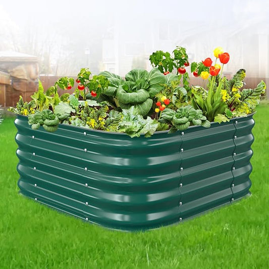 Green Painted Galvanized Raised Garden Bed,Garden Planter Bed Outdoor, Heavy Duty Rustproof Steel Raised Bed Kit for Gardening Vegetables Fruits Flowers Grow (Green, 2.3x2.3x1.5ft)