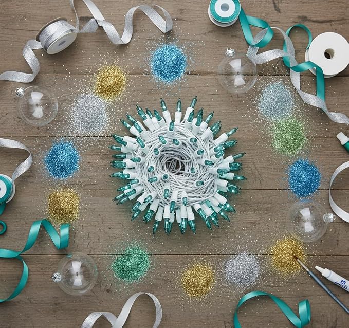Brite Star 100 Count Mini String Christmas Lights, Teal - 22 feet Indoor/Outdoor Christmas Tree Lights with White Wire