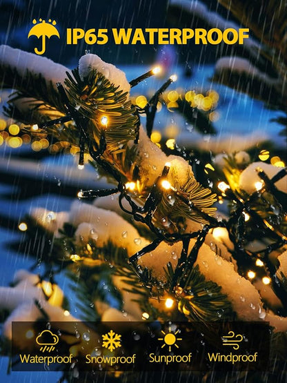 Solar String Lights Outdoor 2 Pack 200 LED Solar Christmas Light Warm White | 8 Lighting Modes, Memory Function, Auto On/Off, 66FT Waterproof Twinkle Lights for Outside Garden Yard Party Xmas Tree Decor