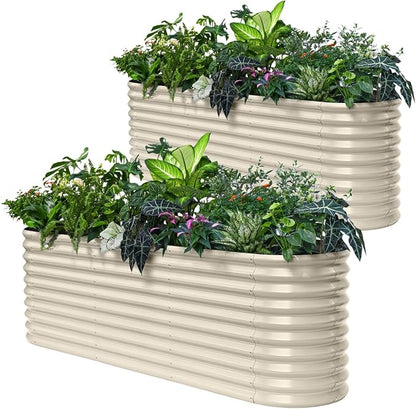 2-Pack 30" Extra Tall Galvanized Raised Garden Bed, 8x2x2.5 ft Metal Planters for Outdoor Plants, Heavy Duty Flower Bed for Vegetable, Garden Bed Outdoor Large Planter Box - Sand Beige