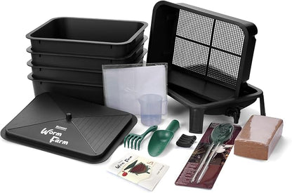 Blütezeit 5-Tray Worm Composter, 53QT Worm Compost Bin Indoor & Outdoor, Worm Farm Kit for Vermicomposting Starter, Recycling Food Waste (Black)