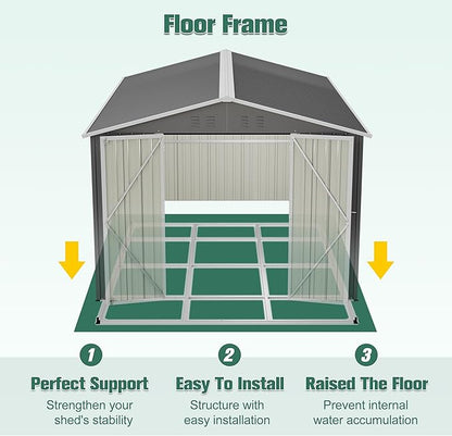 YOPTO 8x12 FT Large Outdoor Storage Shed with Lockable Doors & Floor Base,Weather-Resistant Metal Tool Shed for Garden, Backyard,Patio,Lawn,Gray