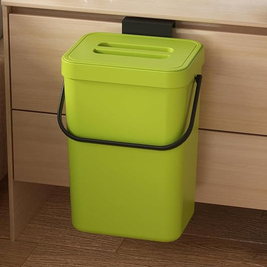3.2 Gallons Hanging Trash Can with Lid - Kitchen Garbage Can, Under Sink Trash Can, Garbage Can for Bathroom, Waste Bucket Outdoor Indoor, 12L(Lime Green)