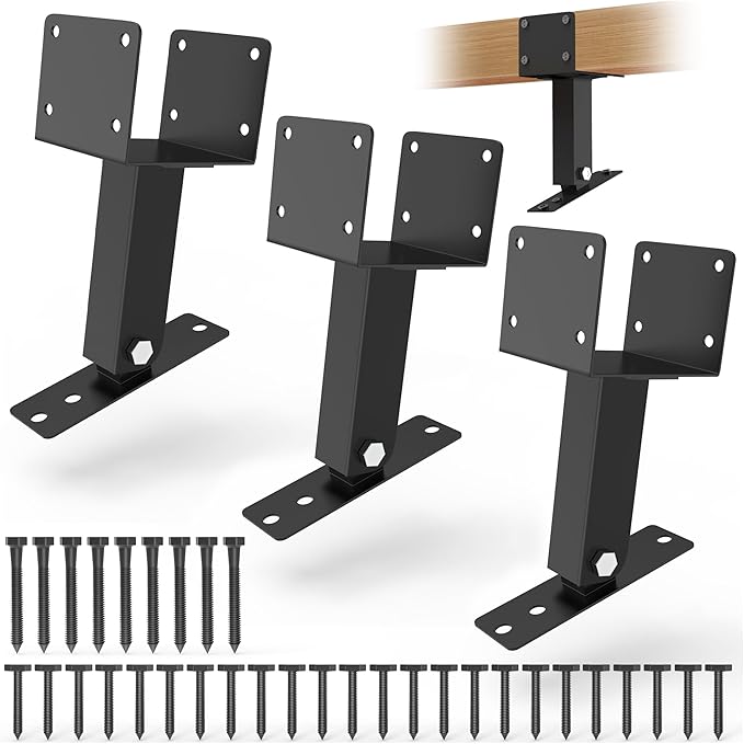 JEXALINE 3Pcs Roof Riser Brackets Kit,Pergola Roof Riser Beam Bracket,Heavy Duty Pergola Brackets,Adjustable Saddle Roof Riser Post for Gazebo -Includes Screws