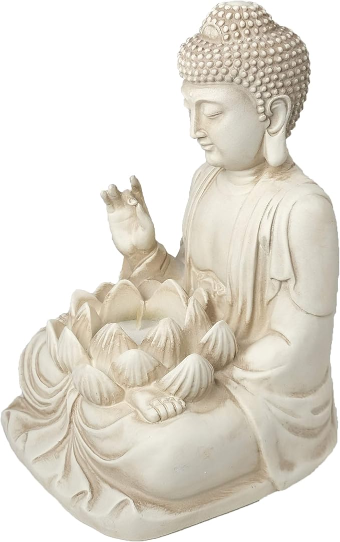 Buddha Tealight Candle Holder Statue – 8.5” Tall Polyresin - Zen Home and Garden Decor - Includes 3pcs Tea Lights and Free Candle Snuffer for Office, Indoor, Outdoor Decoration