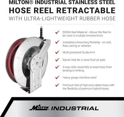 Milton 2751-3514SS: Stainless Steel Hose Reel W/ 1/4" X 35' Ulr Hose (1/4" Fittings)