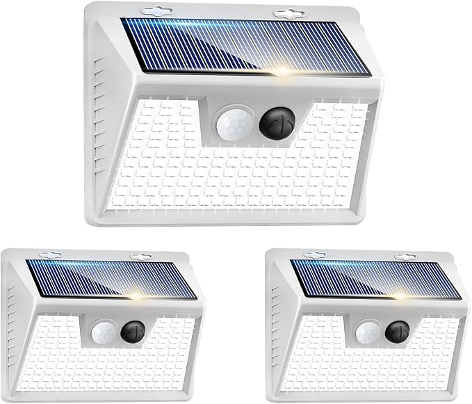 Peasur Solar Lights Outdoor Waterproof, 3Pack 140LED Bright Motion Sensor Security Lights 3 Modes, Solar Powered Fence Wall Light for Garden Yard Outside(Cool White)