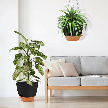 GARDIFE Large Hanging Planter, 12 inch Hanging planters for Indoor. Outdoor Plants, Self Watering Plant Pot, Plant Hanger, Black