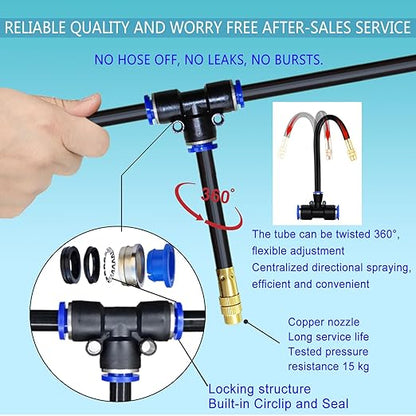 65FT 360° Adjustable Drip Irrigation System for Garden | 1/2'' Irrigation Tubing with 20 Nozzles, Automatic Watering Misting System, Drip Irrigation Kit for Greenhouse, Lawn, Plant
