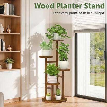 LASZOLA 4 Tiered Wood Plant Stand Indoor Corner, Flower Holder Rack Tall for Multiple Plants, Rustic Planter Shelf Display for Patio Garden Balcony Living Room
