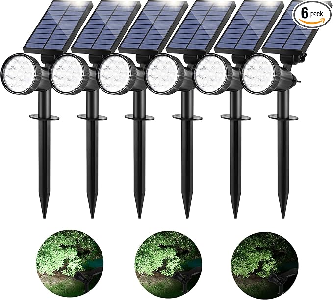 Bosceos Solar Spot Lights Outdoor - Adjustable Solar Flood Lights with 30 LEDs, 3 Modes, 800 Lumens，IP65 Waterproof, Solar Light for Landscape, Yard, Garden, Driveway, Tree(Daylight White, 6-Pack)