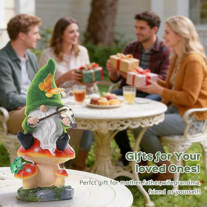 Solar Gnomes Garden Statue Decor for Mother's Father's Day,Gnome Figurines with LED Light for Garden Decorations for Patio Lawn Balcony Garden Housewarming Gifts for Women Mom Grandma