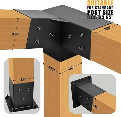 Pergola Kit, 15° 3-Way Slanted Roof Pergola Bracket Set, Roof Wall Mount Extension Bracket 4" x 4" (Actual 3.5" X 3.5") - Set 6